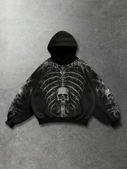 Herren Lässig Hoodie mit Totenkopf Muster, weite Passform