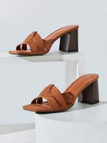 SHUZIA 时尚女士交叉粗跟套脚凉鞋 - 棕色 - 查看 6