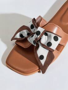 Solezae Sandal đế bằng nữ thanh lịch trang trí ruy băng - Màu Tím - Xem 6