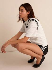 Easelle Cable Knit Striped Trim Tank Top - White - View 4