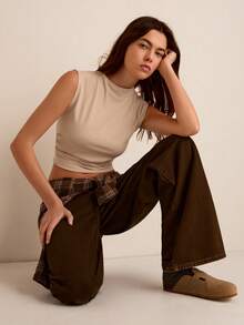 SHEIN EZwear 漏斗领褶皱背心夏季穿搭