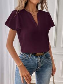 SHEIN Essnce 女士休闲翻领纯色衬衫 - 中紫紅色 - 查看 4