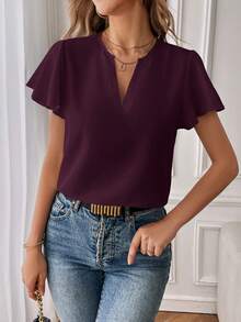 SHEIN Essnce 女士休闲翻领纯色衬衫 - 中紫紅色 - 查看 5
