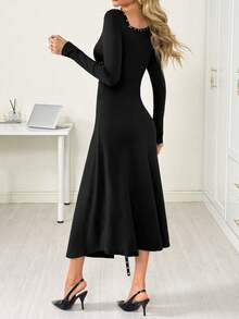 Rafferiza Vestido ajustado de manga larga con diseño asimétrico y abertura sexy - Negro - Ver 2