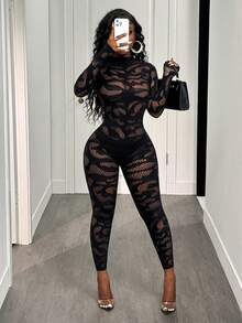 BamGleam Women's Sexy Hollow Out Mesh See-Through Bodysuit