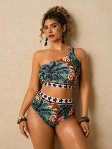 Travachic Bộ bikini cỡ lớn in họa tiết nhiệt đới, khoét eo, kiểu cổ yếm, thích hợp cho kỳ nghỉ hè trên bãi biển. - màu nâu - Xem 7