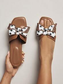 Solezae Sandal đế bằng nữ thanh lịch trang trí ruy băng - Màu Tím - Xem 2