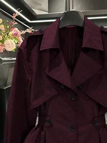 Franclia Women's Fashionable Casual Cinched Waist Trench Coat - Burgundy - View 5