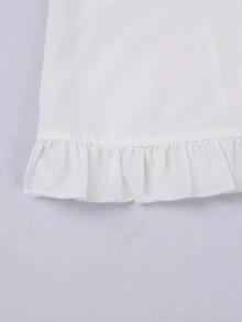 Sweetra Áo kiểu dáng ôm sát, tay ngắn, cổ Peter Pan, màu trắng, cài cúc phía trước, họa tiết dâu tây, viền bèo nhún, kiểu dáng thường ngày ngọt ngào. - trắng - Xem 4