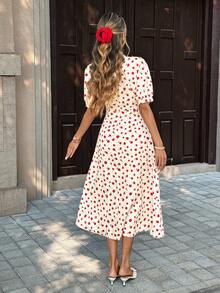 SHEIN PariChic Women's Round Neck Puff Sleeve Polka Dot Fashionable Summer Dress Elegant Floral Dress Women - White - View 2