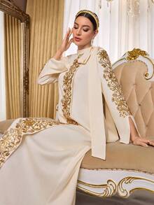 Al Najma 优雅白色高端晚礼服，阿拉伯风格女装 - 白色 - 查看 1