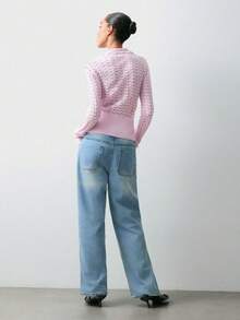 Maija Valentine's Day Pink Long Sleeve Semi-Sheer Crochet Knit Sweater Spring Women Holidays For Women - Pink - View 10