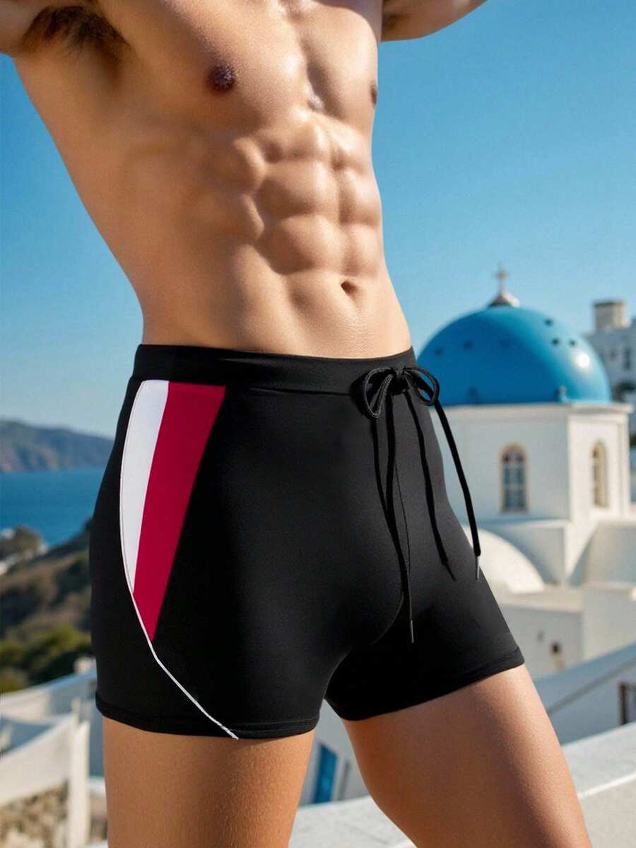 Manfinity Swimmode 男士撞色抽绳腰夏季时尚泳裤