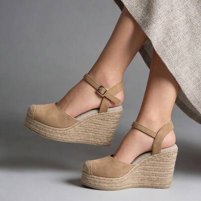 Sandalia de plataforma tipo yute disponible en blanco y negro. Este modelo destaca por su diseño de tiras sencillas, cierre de hebilla y cuña alta forrada en yute natural, perfecta para estilizar la figura y aportar comodidad. Ideal para looks veraniegos y casuales, combina fácilmente con vestidos, shorts y prendas frescas, siendo una opción versátil y elegante para cualquier ocasión durante la temporada.