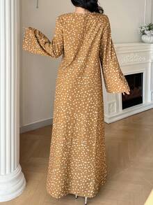 Yasmyna Conservative Casual Geometric Print 3D Floral Women's Turkish Maxi Dress, Arabic Traditional Abaya Kaftan Jalabiya Dress Najma Dress Dress Modest - Multicolor - View 5
