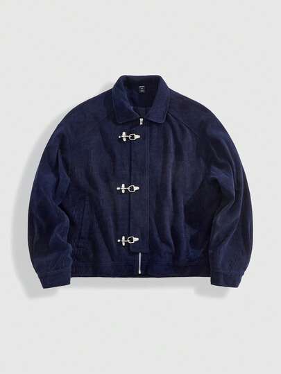 Casual Herren Herbst Langarm Knopf-Cord-Kragen Jacke