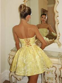 Glamine Women's Sleeveless Dress With Romantic 3D Embossed Floral Pattern - Yellow - View 2