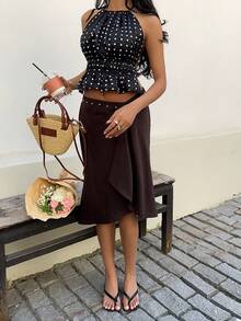 Sunnyshic 新款性感波点系带露背吊带背心，修身腰部设计，短款长度，适合春夏穿着 - 彩色 - 查看 3