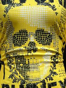 EgrlEra Women's Asymmetrical Hem Printed Long Sleeve Crew Neck T-Shirt, Military Green - Multicolor - View 6