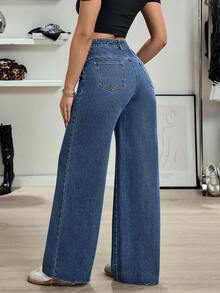 SHEIN Tall Tall Women's Casual Versatile High-Waisted Straight Leg Jeans - Dark Wash - View 2