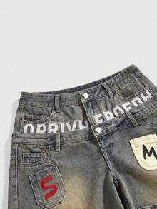 ROMWE Street Life Pantalones cortos de mezclilla Bermuda de ajuste holgado con diseño de bolsillo bordado de estilo callejero Y2K de cintura baja - Azul - Ver 3