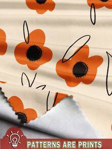 SHEIN LUNE 母亲节休闲简约橙色碎花宽松圆领两件套，适合大码女性，春夏皆宜