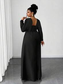Maweii Plus Size Sexy Long Sleeve Metal Button Wide Leg Jumpsuit - Black - View 4