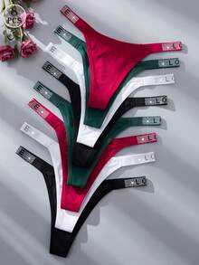 SHEIN 8条/套 奢华水钻装饰女士舒适浪漫丁字裤，多色 - 彩色 - 查看 2