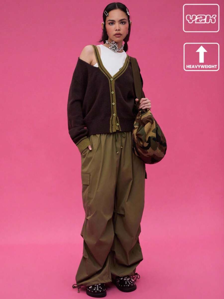 COUREZ 纽扣前开襟开衫 / Y2K 出门穿搭 秋季女装 秋装 可爱冬装 约会穿搭 返校季 - 彩色 - 查看 1