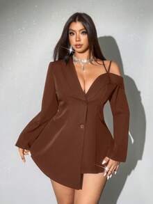 Viva Relle Sexy Niche Design Off-Shoulder Plus Size Red Suit For Christmas Party - Brown - View 6