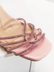 Mini mi 女童闪亮粉色小猫跟凉鞋，饰有水钻绑带和踝扣——派对和选美比赛的完美之选 - 粉色 - 查看 6