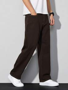 Manfinity Homme Loose Fit Men's Slant Pocket Straight Leg Jeans Straight Leg Pants Men - Brown - View 3