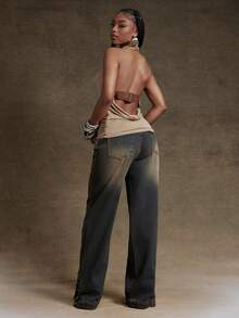 Denimoi لباس علوي قصيرة الظهر بحزام وفتحة رقبة غير متماثلة، بلوزة مثيرة، ملابس أنيقة للحفلات الموسيقية