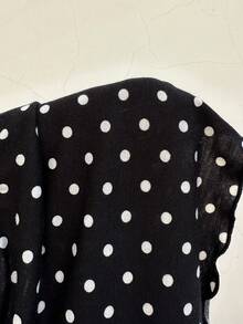 Sunnyshic 黑色波点印花V领前系带开衩吊带背心，优雅浪漫复古休闲通勤购物约会日常简约百搭，春夏款 - 黑色 - 查看 7