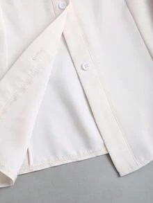 Sweetra Bow Decor Front Button Elegant Long Sleeve Shirt - Apricot - View 5