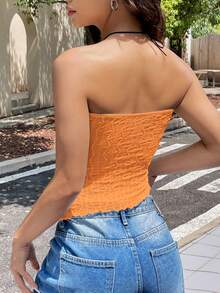 SHEIN EZwear 橙色针织网眼女士抹胸上衣 - 橘色 - 查看 2