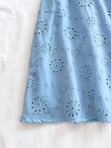 Soleia Robe camisole mode dos nu avec broderie et bretelles spaghetti de couleur unie - Bleu ciel - Voir 5