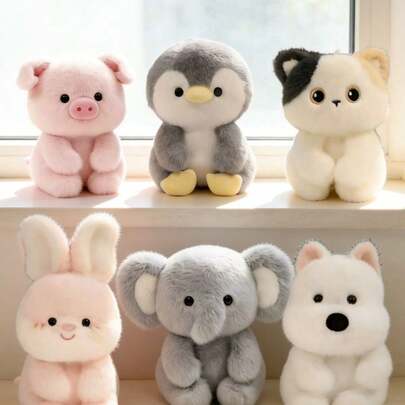 POKOJA LAND One Cute Plush Toy Featuring An Elephant, Penguin, Kitten, Highland Cow, Bunny, And Pig, Suitable For Events And Party Decorations. Acts As An Adorable Toy And Home Decor Item, Making It An Ideal Plush Gift For Independence Day, Birthdays, Mother's Day, And Weddings, Spring To Summer