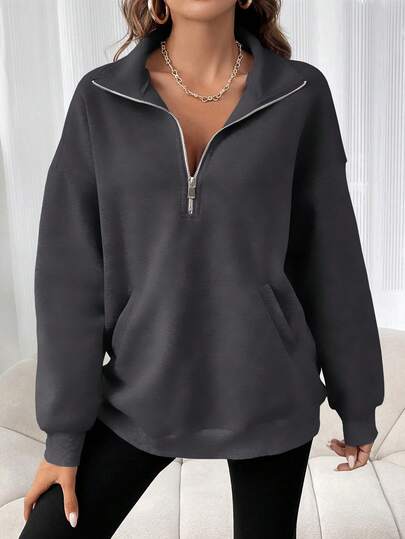 INAWLY Plus Size Solid Color Casual Pullover Sweatshirt, Autumn/Winter