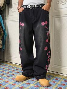 STEELVANCE Men's Casual Distressed Embroidered Jeans Cherry Blossom Jeans Flower Pants Distressed Jeans, Perfect Holiday Gift For Boyfriend & Husband - Black - View 7