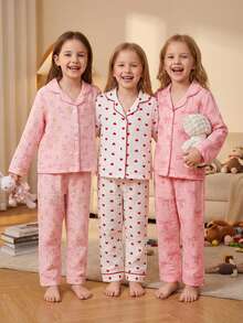 Bộ đồ ngủ 2 món tay dài họa tiết trái tim đơn giản, hai lớp, nhún bèo thoải mái dành cho bé gái - trắng - Xem 4