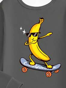 一套男童滑板香蕉超级英雄印花针织修身圆领长袖上衣和裤子睡衣套装，春秋季 - 灰色 - 查看 3