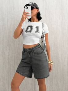 EURMUSE Pantaloncini di jeans casual da donna, vita alta, morbidi e comodi, adatti per l'uso quotidiano e lo stile di strada estivo - Grigio Chiaro - Visualizzare 5