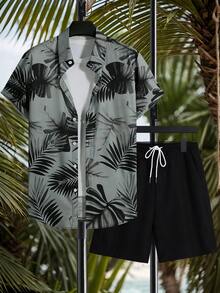 Manfinity Swimmode Bộ đồ đi biển mùa hè dành cho nam giới cỡ lớn, gồm áo sơ mi ngắn tay cài cúc phía trước in họa tiết hoa và quần short. - Nhiều màu - Xem 1