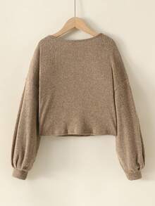 SHEIN Tween Girl Student Clothes, Lantern Sleeve Basic Style, Back To School, Opening Ceremony, Daily Wear, School, Travel, Sports, Winter - Camel - View 11