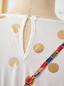 Tween Girl White Summer Boho Christening Shiny Smooth Fabric Top With Metallic Polka Dot & Colorblock Geometric Print,Paired With Wide Leg Pants Set - Multicolor - View 6