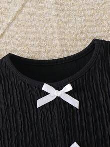 Young Girl Round Neck Color Block Bowknot Split Back Sleeveless Knit Tank Top,Cute Vintage Fashion Black Summer First Birthday Mom&Daughter Matching - Black - View 3