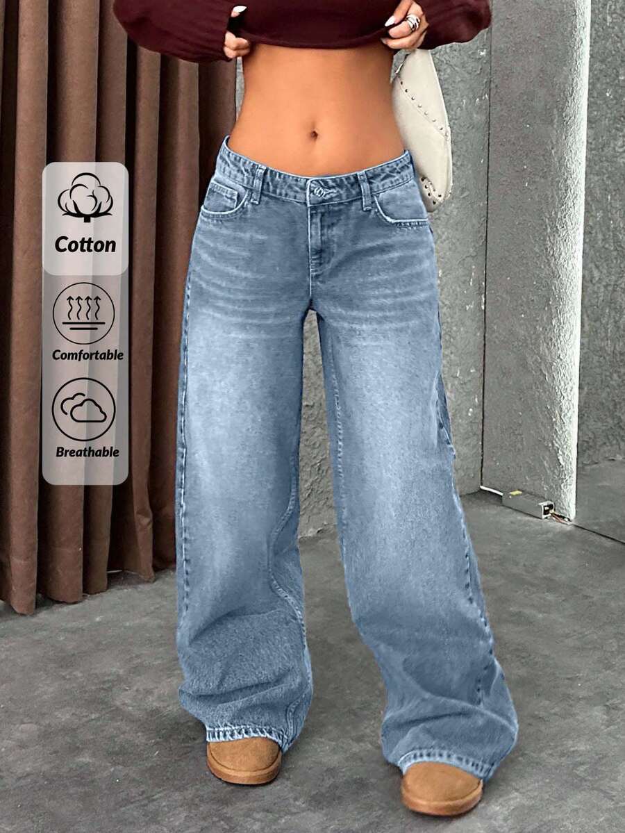 EURMUSE LOW RISE WIDELEG Y2K STYLE GREY JEAN - Baby Blue - View 1