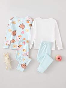 4pcs Girls Cute Bear Print Soft Pajama Set, Crew Neck Long Sleeve Top And Pants, Casual Homewear - Multicolor - View 2