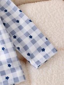 2件套蓝色绅士格子长袖休闲舒适男童睡衣套装 - 藍色 - 查看 4